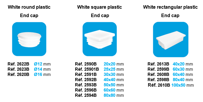 White Plastic End Caps For Tubes